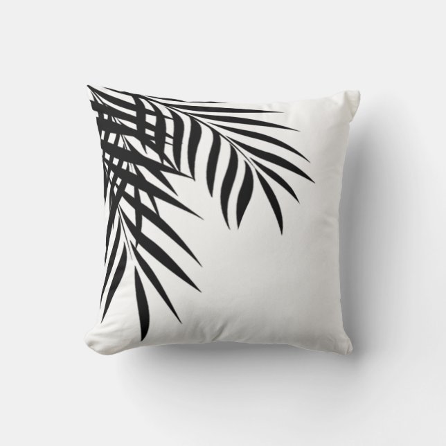 Coussin Silhouette | de palmier de plage blanc et noir (Recto)