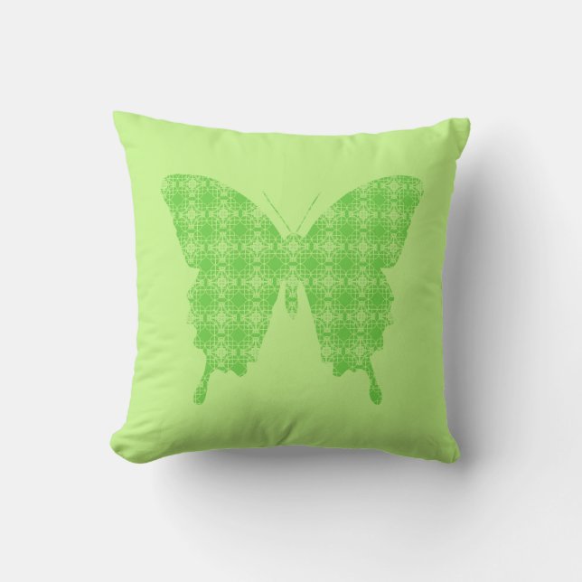 Coussin Silhouette de papillon, vert citron (Recto)