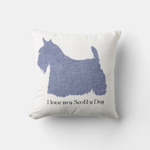 Coussin Silhouette de Terrier Écossais en Denim
