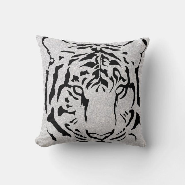 Coussin Silhouette de tigre noir et blanc (Recto)