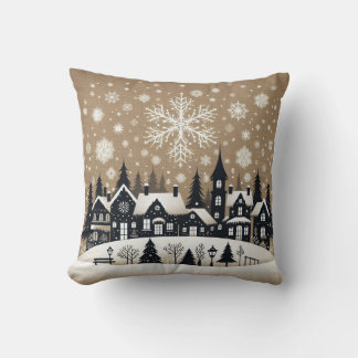 Coussin Silhouette de Village enneigé