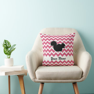 Coussin Silhouette d'écureuil avec Motif Chevron rose