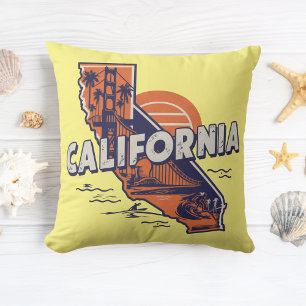 Coussin Silhouette d'état rétro de Californie