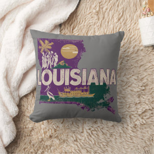 Coussin Silhouette d'état rétro de Louisiane