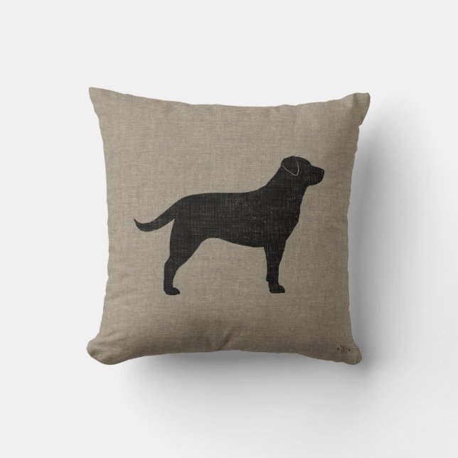Coussin Silhouette du Labrador noir style lin (Recto)