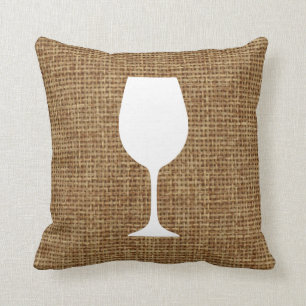 Coussin Silhouette en verre de vin et toile de jute de