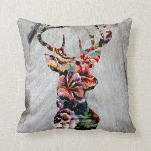Coussin Silhouette florale vintage de tête de cerfs