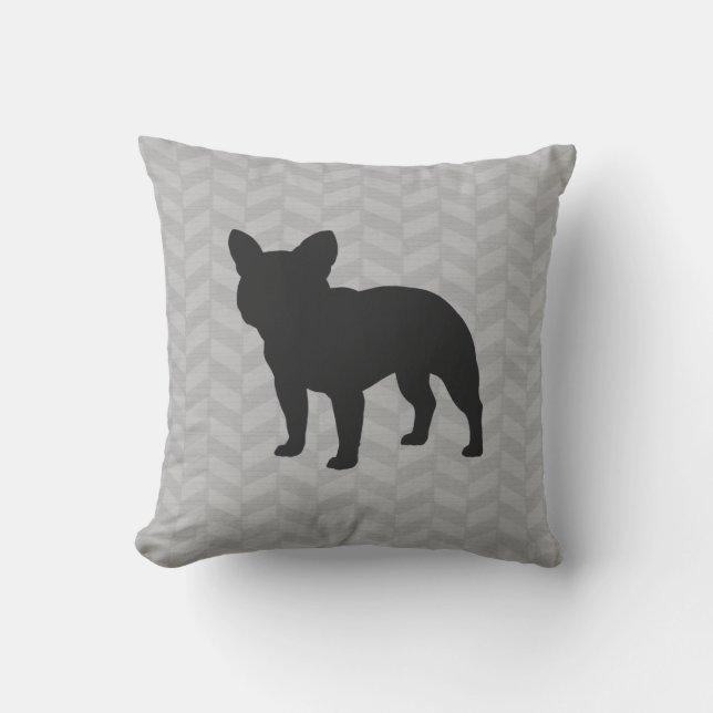 Coussin Silhouette Gris Herringbone de Chien-chien de taur (Recto)