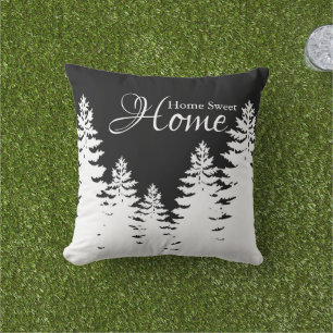 Coussin Silhouette minimaliste de pin noir et blanc
