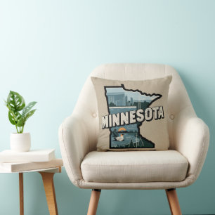 Coussin Silhouette rétro panoramique de l'État du Minnesot