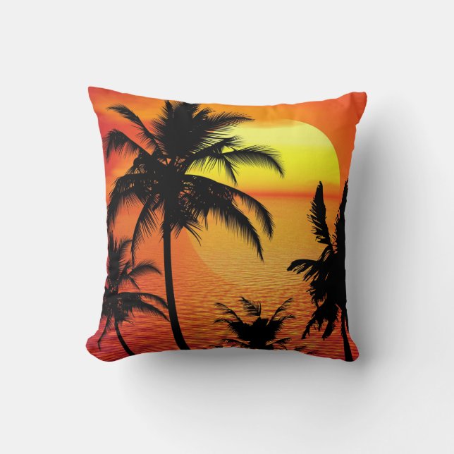 COUSSIN SILHOUETTE TROPICALE DE COUCHER DU SOLEIL (Recto)