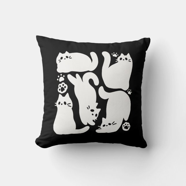 Coussin Silhouettes de chaton blanc - Design Feline mignon (Recto)