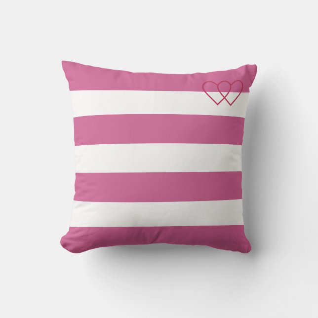 Coussin Silhouettes de coeur sur or rose et rayé blanc (Recto)