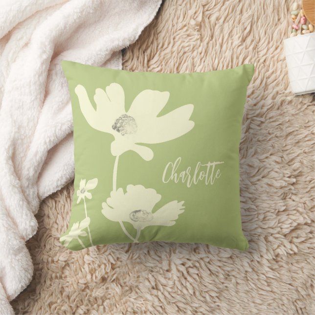 Coussin Silhouettes de Fleurs de Cosmos d'été botaniques (Couverture)