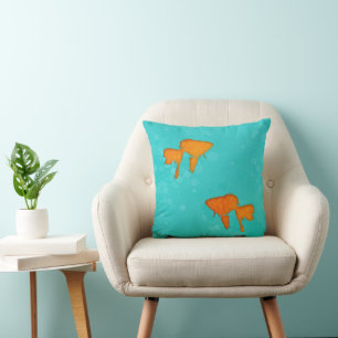 Coussin Silhouettes orange de poisson rouge dans une eau t