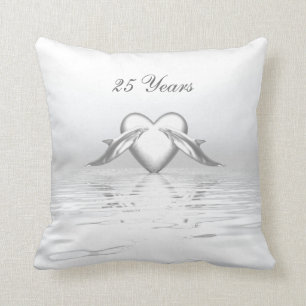 Coussin Silver Anniversary Dolphins et Heart