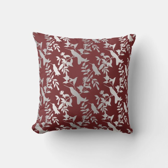 Coussin Silver Grey Métallurgique Floral Humming-birds Bou (Recto)