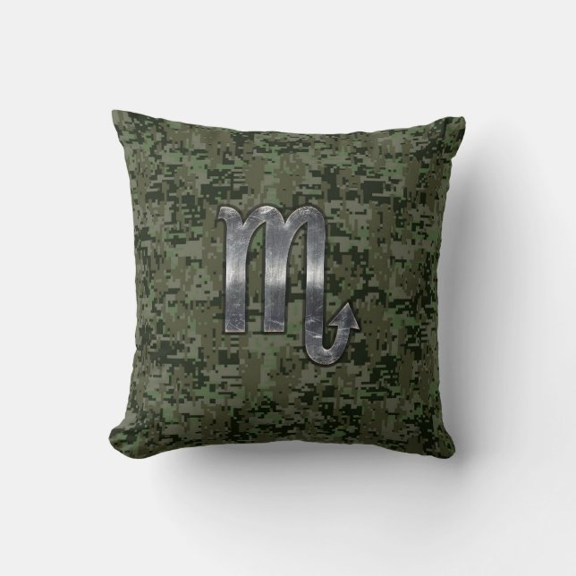 Coussin Silver Scorpio Zodiac Sign Woodland Digital Camo (Recto)