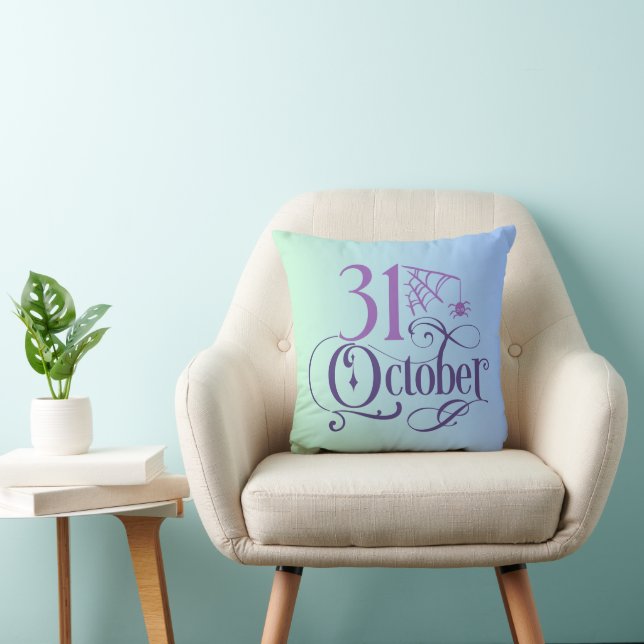 Coussin Simple 31 octobre Halloween bleu et vert (Chaise)