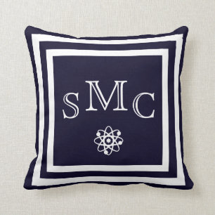 Coussin simple bleu-foncé solide de MONOGRAMME
