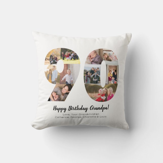 Coussin Simple Collage Photo Personnalisé 90ème Fête (Recto)