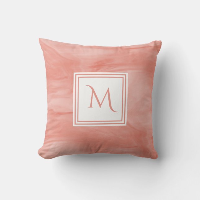 Coussin Simple Corail rose subtil Marbre Moderne Monogramm (Recto)
