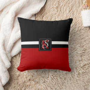 Coussin Simple deux tons Noir et Rouge Initiales Monogramm