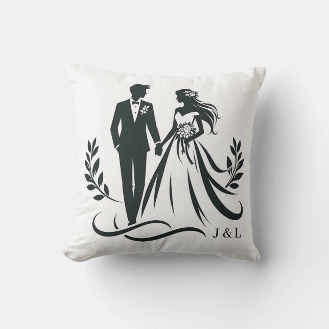Coussin Simple Elegant Customizable Monogram Wedding Gift (Recto)
