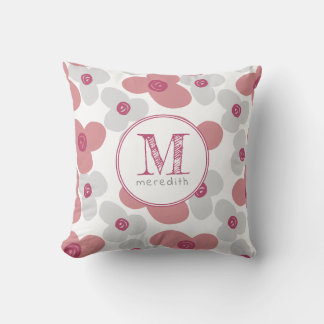 Coussin Simple Floral rose Gris bébé fille mignonne Monogr