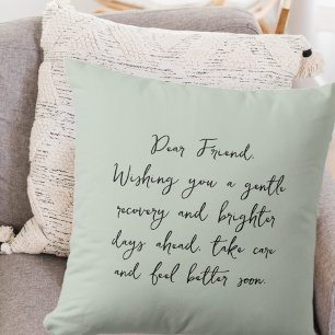 Coussin Simple Get Well Bientôt Script Message Pastel Gree