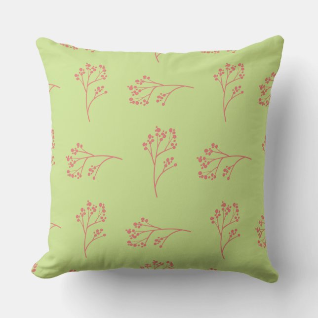 Coussin Simple jolie chaux vert et rose floral (Recto)