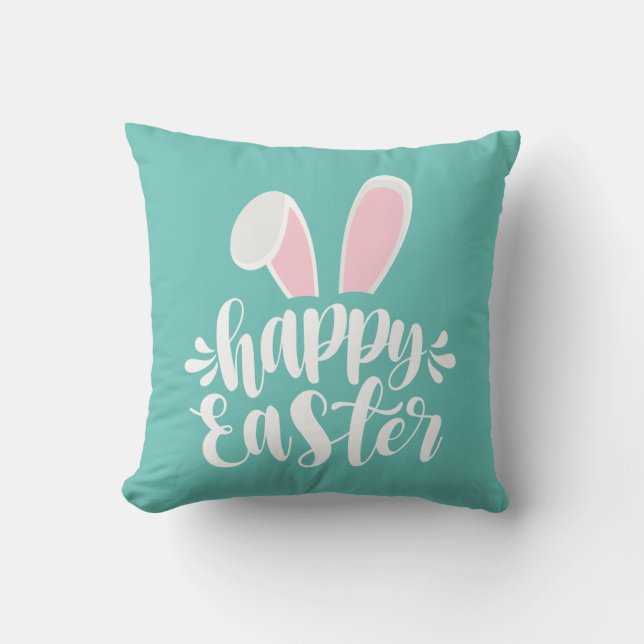 Coussin Simple Mignonne Lapin Oreilles Joyeuses Pâques | C (Recto)