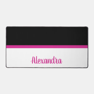 Coussin simple noir et blanc avec bande rose chaud