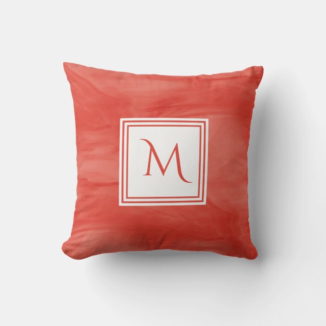 Coussin Simple rouge orange subtil marbre moderne Monogram (Recto)