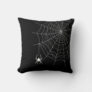 Coussin Simple toile d'araignée et araignée noire Hallowee