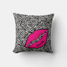 Coussin Simple Zèbre avec lèvres roses Personnalisé