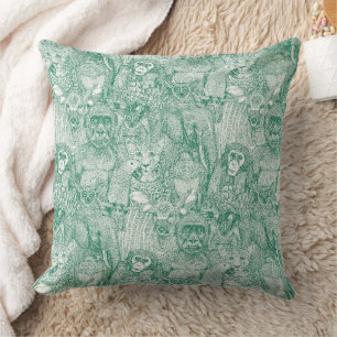Coussin simplement animaux de la jungle africaine vert éme