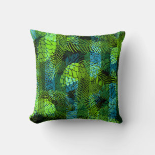 Coussin Simples hiver Noël vert vert cônes de pin bleu tr