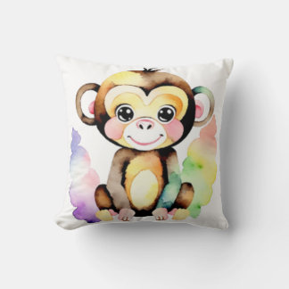 Coussin Singe à l'aquarelle mignonne
