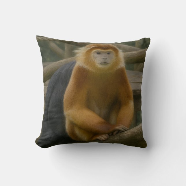 Coussin Singe à nez serré dans le refuge des bois (Recto)