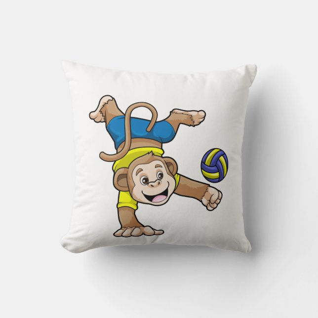 Coussin Singe aux sports avec volleyball (Recto)