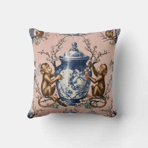 Coussin Singe en chinoiserie avec pot au gingembre