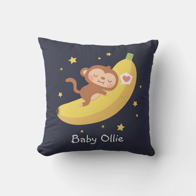 Coussin Singe mignon enlaçant une banane décoration drôle  (Recto)