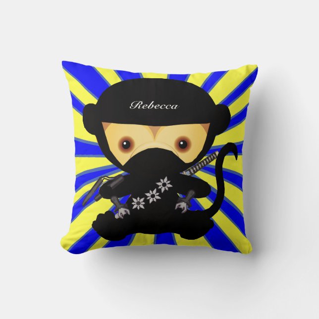 Coussin Singe mignon personnalisé de ninja de kawaii (Recto)