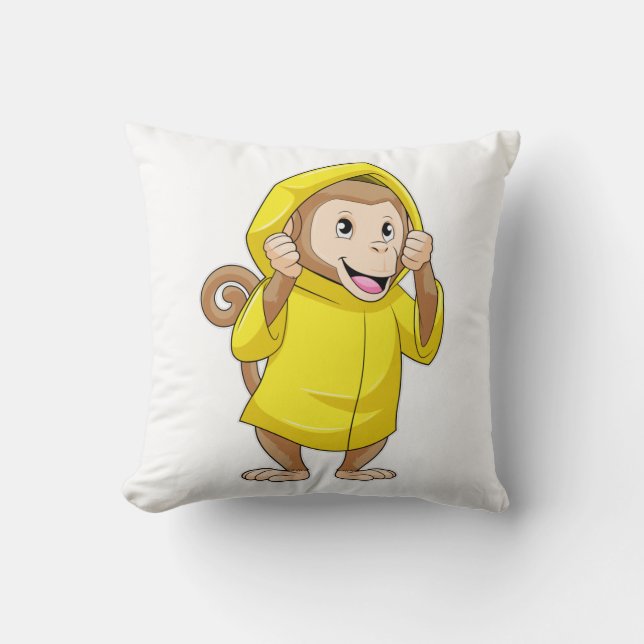 Coussin Singe sous la pluie avec imperméable (Recto)