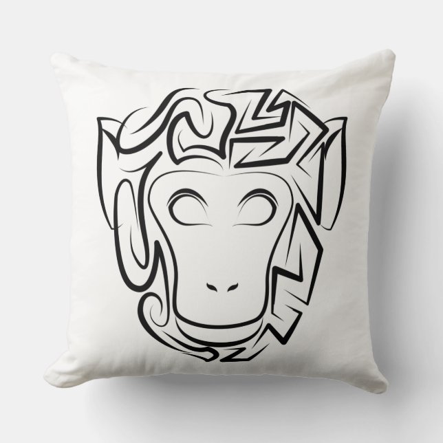 Coussin Singe tribal noir et blanc (Recto)