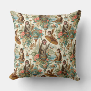 Coussin Singes de la Chinoiserie Tropicale
