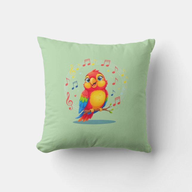 Coussin **Singing Parrot – Cute Parrot Singing Illustratio (Recto)