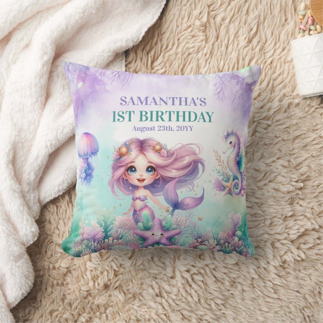 Coussin Sirène 1er anniversaire Sous la mer violet (Couverture)