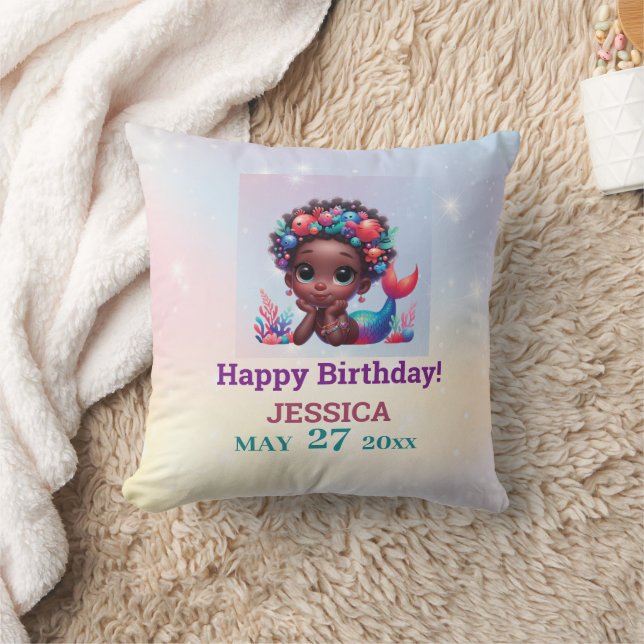 Coussin Sirène Africaine Américaine 5E Anniversaire (Couverture)